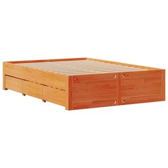 Berkfield Home Durable Bed Frame Frame w/Drawers Wax Brown 140x190 cm Solid Wood Pine