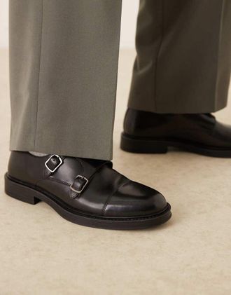 WALK LONDON Walk London - Vincent - Scarpe in pelle nere con fibbie-Nero