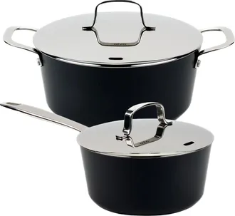 alva Maestro Ceramic Nonstick 4.5-qt Stock Pot & 2-qt Saucepan with Lids in Black at Nordstrom