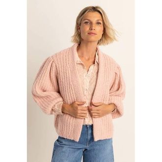 Expresso vest met wol lichtroze grof gebreid