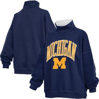 Pressbox Womens Pressbox Navy Michigan Wolverines Oversized Mock Neck Sweatshirt at Nordstrom, Size Small