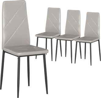 HOMCOM pack de 4 sillas de comedor, sillas de cocina modernas, tapizadas de cuero sintética, respaldo alto, asiento acolchado, patas de acero, gris