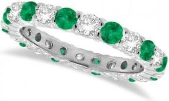 Allurez Lab Emerald & Lab Grown Diamond Eternity Ring Band 14k White Gold (1.07ct)