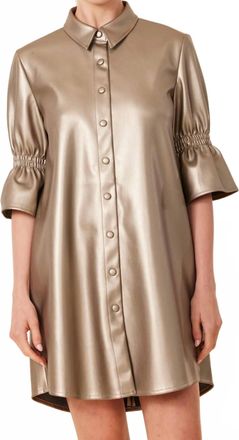 Dolce Cabo Vegan Leather Metallic Ruffle Sleeve Dress In Antique Gold