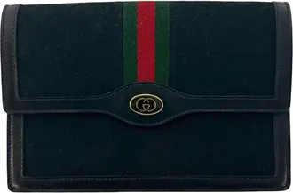 Gucci Black Green Red Color Canvas Leather Pouch (Pre-Owned)
