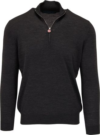 Kiton Maglione in lana con mezza zip - Grigio