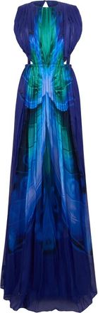 Alberta Ferretti Lange Geplooide Jurk - Dames - Avondkleed - Blauw - S - Kleedjes