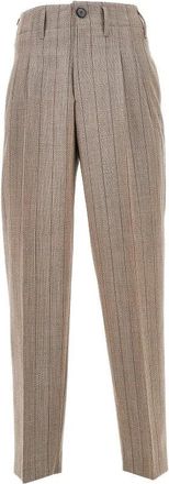 Ami Gestreepte wollen broek met dubbele plooi - Dames - Broeken - Bruin - Maat: M Wol