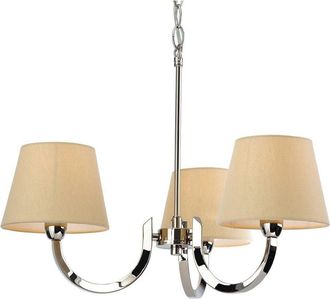 Netlighting Fairmont Multi Arm Chandelier 3 Light Polished Stainless Steel Cream Linen Shade E14