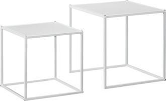 HOMCOM Nesting Coffee Table Set of 2 - Nest of Tables with Steel Frame - White | TJ Hughes