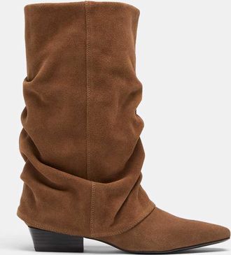 Stradivarius Stivali bassi larghi in pelle beige-Neutro