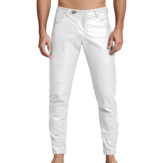 Generic Leather Trousers for Men UK Slim-Fit Stretch Lounge Pants Straight Leg Vintage Classic Trouser Performance Dancy Party Leather Pant Athleisure Daily V