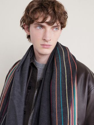 Paul Smith Fringed Striped Wool and Silk-Blend Scarf