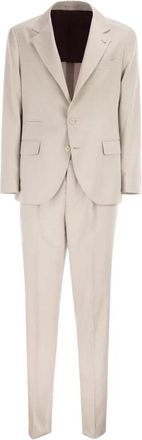 Brunello Cucinelli Two-Button Pleated Suit - Heren - Business pakken - Beige - XL - Leer - Kostuums