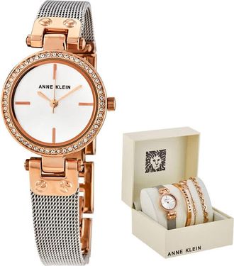 Anne Klein Silver Dial Two-tone Ladies Watch and Jewelry Set AK/3425RTST