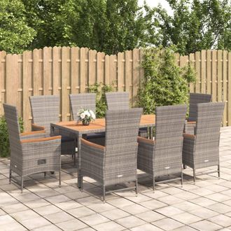 vidaXL Set Comedor Jard&iacute;n 9 Pzas Y Cojines Rat&aacute;n Sint&eacute;tico Gris Vidaxl