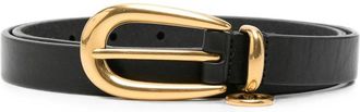 Saint Laurent Cassandre Charm Elongated Buckle Thin Belt In Leather