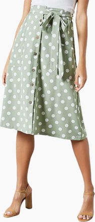 Brave Soul Womens BRAVE SOUL MORA Womens Midi Skirts Stretchy Ladies Polka Dot Print Casual Bottom - Green - Size: 14