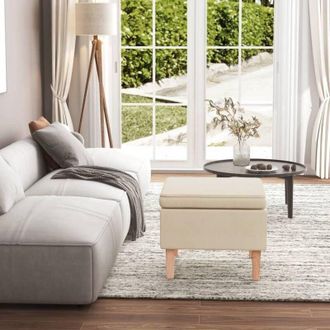 vidaXL Poggiapiedi con Gambe in Legno Crema in Tessuto - Vidaxl