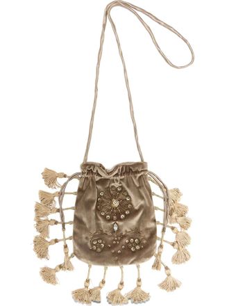 Maliparmi Precious velvet beaded clutch bag - women - glass/Resin/Polyester - One Size - Neutrals