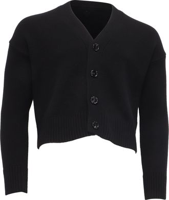 Ami Paris Cropped Cardigan in Black Merino Wool