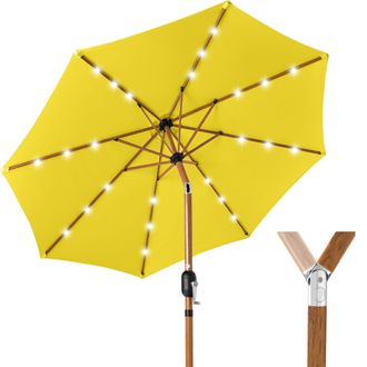 Best Choice Products 10ft Solar LED Lighted Outdoor Woodgrain Pattern Steel Market Patio Umbrella