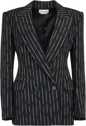 Alexander McQueen Dubbelrijige Gebroken Pinstripe Wollen Jas - Dames - Blazers - Zwart - XS - Wol - Jassen