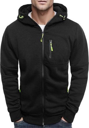 Generic Zip Up Hoodies For Men, Slim Fit Hoody Tops With Pockets Solid Color Sweatshirts Stretchy Patchwork Sportwears Lightweight Breathable Hooded Outerwear