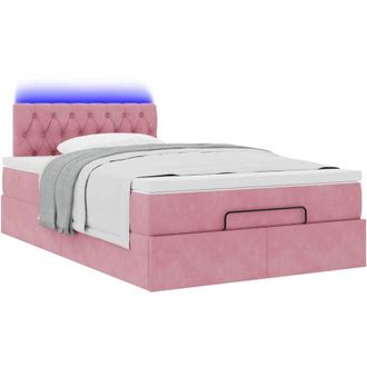 vidaXL Cama Otomana Con Colch&oacute;n Y Led Terciopelo Rosa 120x190cm Vidaxl