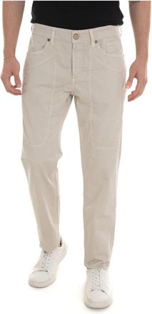 Jeckerson 5-pocket broek met leren passante - Heren - Slim Fit Broeken - Beige - W42 - Katoen - Broeken