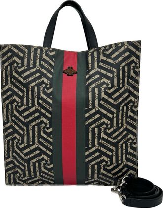 Gucci Black Green Red Color Leather Elastane Shoulder Bag Tote Bag (Pre-Owned)
