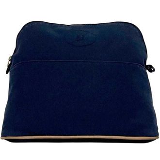 Herm&egrave;s Navy Cotton Clutch Bag Pouch (Pre-Owned)