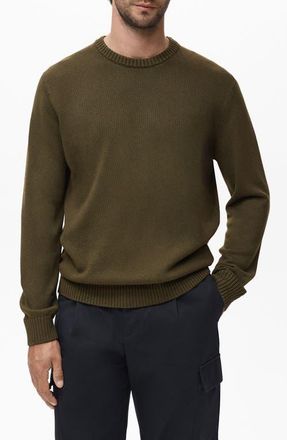 Mango Fine Rib Knit Crewneck Sweater in Olive Green at Nordstrom, Size Small