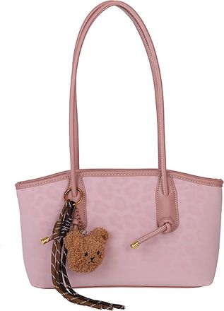 Generic PU Casual Bag Tote Bag Shoulder Bag for Women Office Travel (Pink)