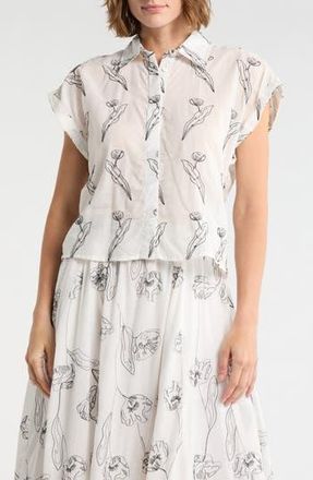 Elie Tahari Tulip Embroidered Top in Black Embroidery/White Ground at Nordstrom Rack, Size X-Small