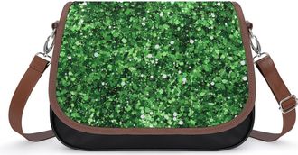 Generic Green Glitter Pattern Womens Leather Crossbody Bags with Adjustable Strap Casual Printed Shoulder Handbag