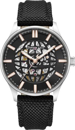 Kenneth Cole The Thompson Skeleton Automatic Nylon Strap Watch, 43.5mm in Black at Nordstrom