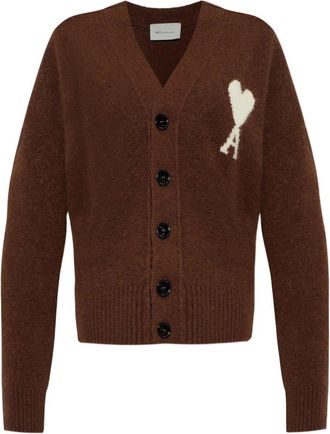 Ami v Neck Cardigan With Ami de Coeur