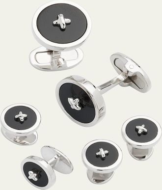 Jan Leslie Classic Button Onyx Cufflinks %26 Studs Set