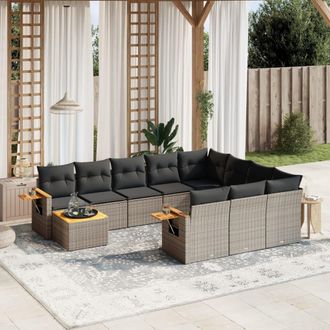 vidaXL Set De Sof&aacute;s De Jard&iacute;n 11 Pzas Y Cojines Rat&aacute;n Sint&eacute;tico Gris Vidaxl