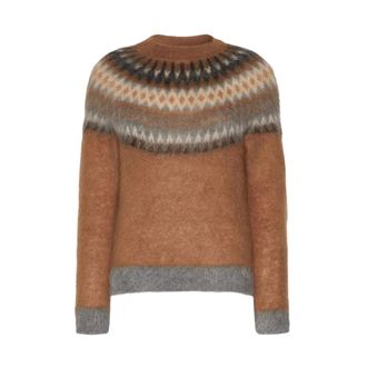 Max Mara Mstglassa Fair Isle Trui met Ronde Hals - Dames - Truien - Bruin - Maat: XS Wol