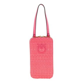 Pinko Pinko, Tassen, Dames, Roze, ONE Size, Leer, Gevlochten Raffia Smartphonehouder