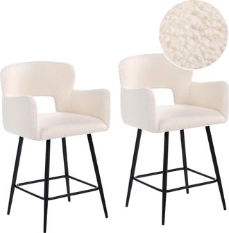 Beliani Beliani - Conjunto De 2 Sillas De Bar Modernas Asiento De Boucl&eacute; Con Reposabrazos Respaldo Acolchado Blanco Crema Sanilac