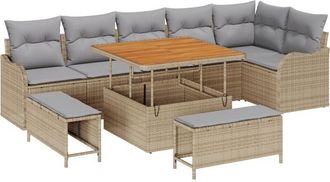 vidaXL Garden Sofa Set Height-Adjustable 9 pcs Beige Poly Rattan Vidaxl