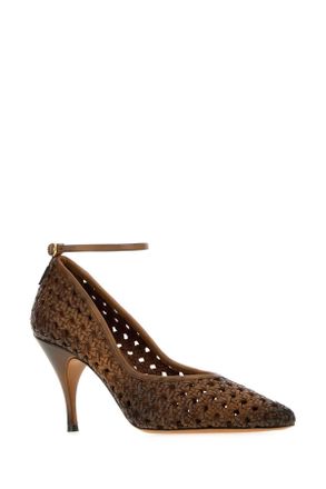 Miu Miu Womens Brown Leather Pumps Cognac Exterior: Calf Scarpe Con Tacco High Heel Shoes