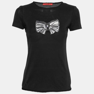 Carolina Herrera CH Carolina Herrera Black Cotton Bow Applique T-Shirt XS
