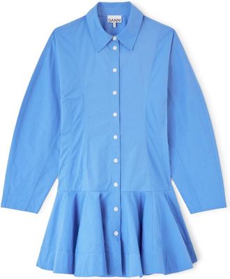 Ganni Shirt Dresses, female, Blue, Size: S Stretch Cotton Mini Shirt Dress