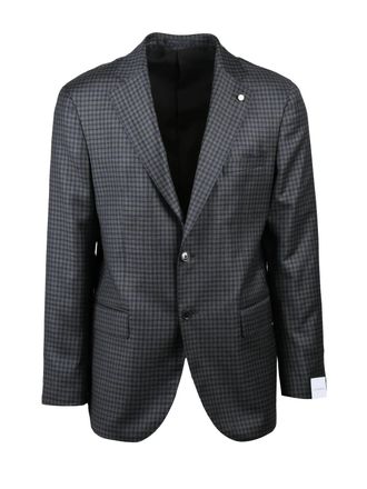 Lubiam Rounded Grey and Brown Checkered Wool Jacket
