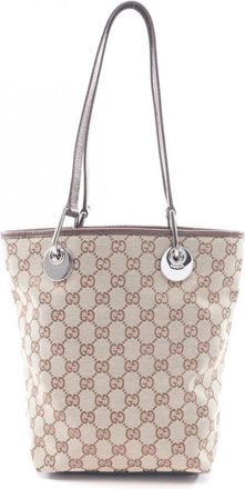 Gucci Beige Brown Canvas Leather Handbag Tote Bag (Pre-Owned)