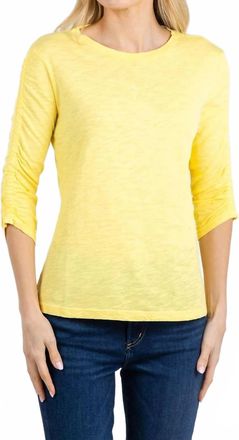 Elliott Lauren Crissy Crew Neck Ruched Sleeve Tee In Daffodil